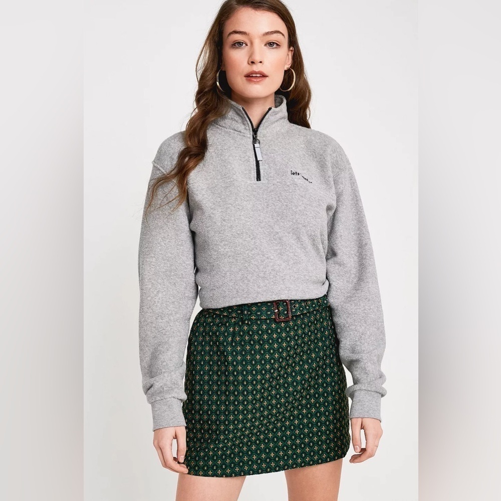 Urban Outfitters UO Peggy Belted green and gold brocade Mini Skirt size SP
